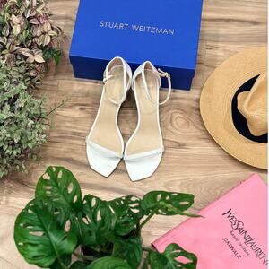 NWT Stuart Weitzman White Amelia Block Smooth Calf Leather 40.5